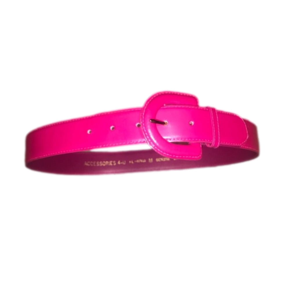 VINTAGE Accessories 4-U Hot Pink Real Leather Belt 60s Mod Style Neon Oversized